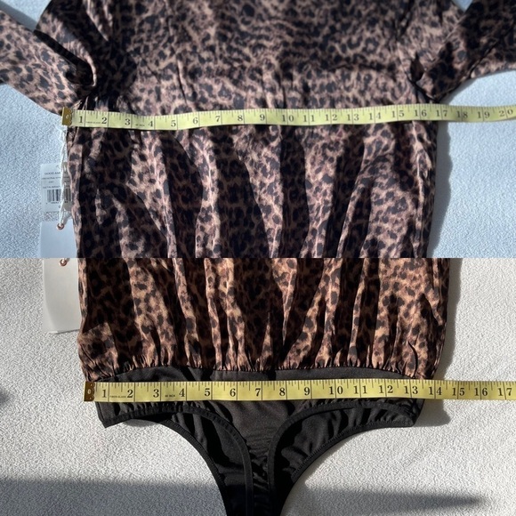 NWT Good American Wrap-effect Sepia Leopard-Print Satin Bodysuit 0 - Picture 14 of 15